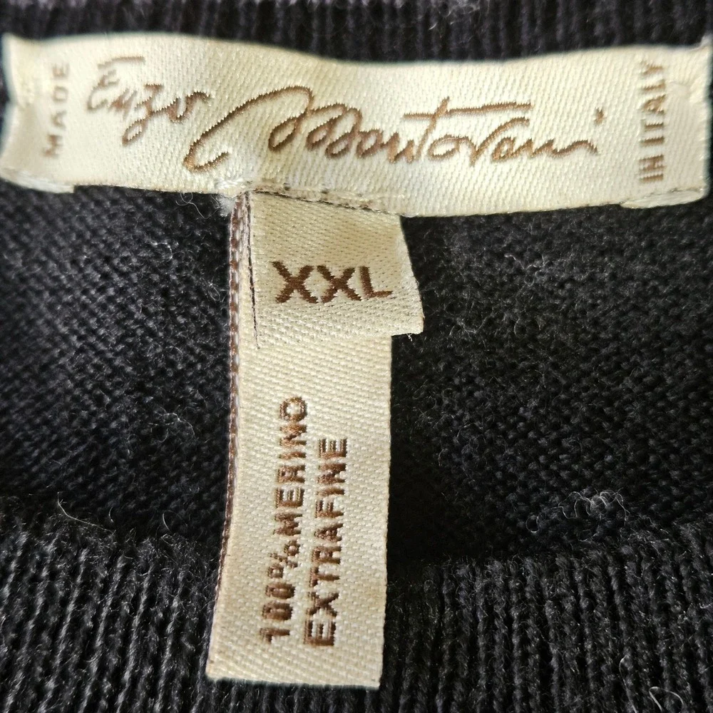 Enzo Montovani Mens XXL Black Argyle 100% Merino ExtraFine Wool Sweater Italy